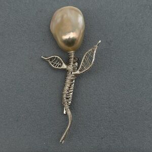 Wire Wrapped Pearl Rose Brooch